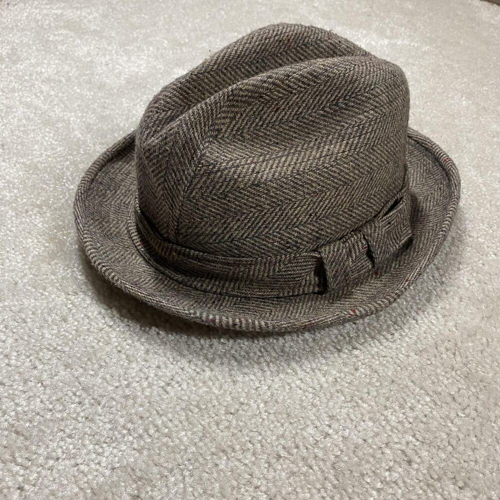 Harvard Hat Trilby Fitted Mens 7 1/4 Brown Wool Tweed Herringbone Lined Menswear